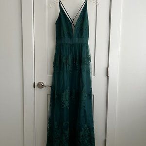 Green Lace Open Back Midi Dress